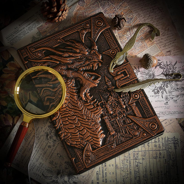 A.F.N.A.L Unliniertes Tagebuch – DND Drache Bronze 3D-geprägtes Kunstmuster Hardcover Notizbuch Gesc
