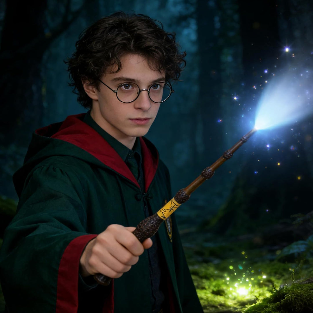 PLLYPE Zauberstab mit Licht, 38cm USB Aufladung Elderstab, Magic Wand in Geschenkbox mit Zauberspruc