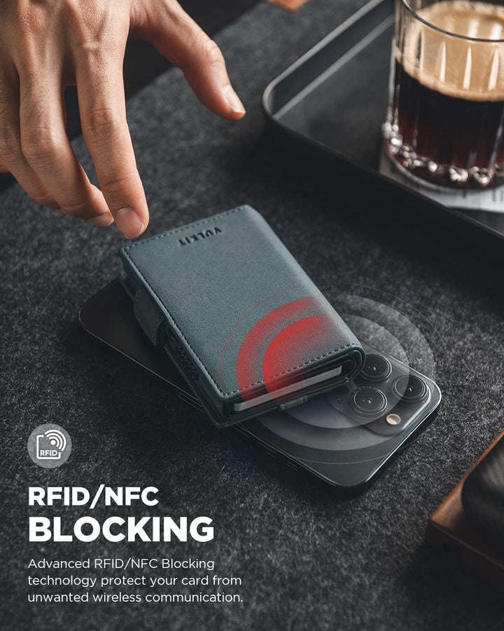 VULKIT Kreditkartenetui mit Airtag-Halter, RFID-blockierendes Kartenetui aus Metall, Magnetverschlus