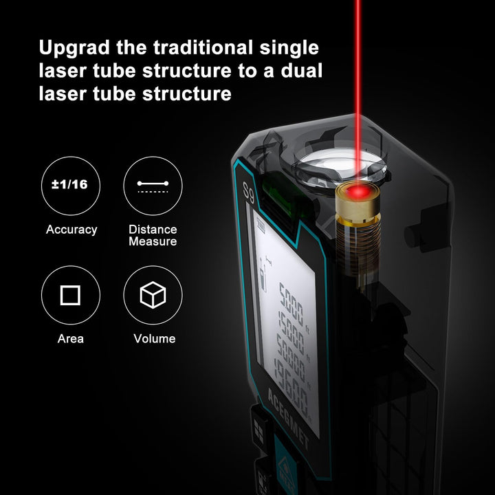 ACEGMET Laser-Entfernungsmesser Smartphone-App,Reichweite, 2 Wasserwaagen, Bluetooth,LCD-Display mit
