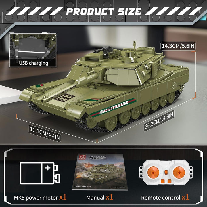 Mould King 20033 Technik M1A2 Panzer Bausteine Modell, Ferngesteuert Tank für Erwachsene und Kinder,