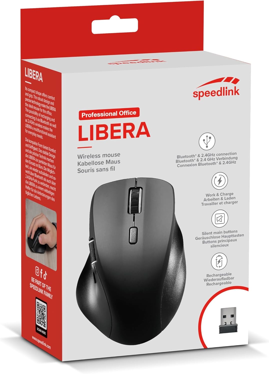 Speedlink Libera Silent Mouse - Bluetooth Maus kabellos, leise, 2 Bluetooth Profile & USB 2.4GHz, Da