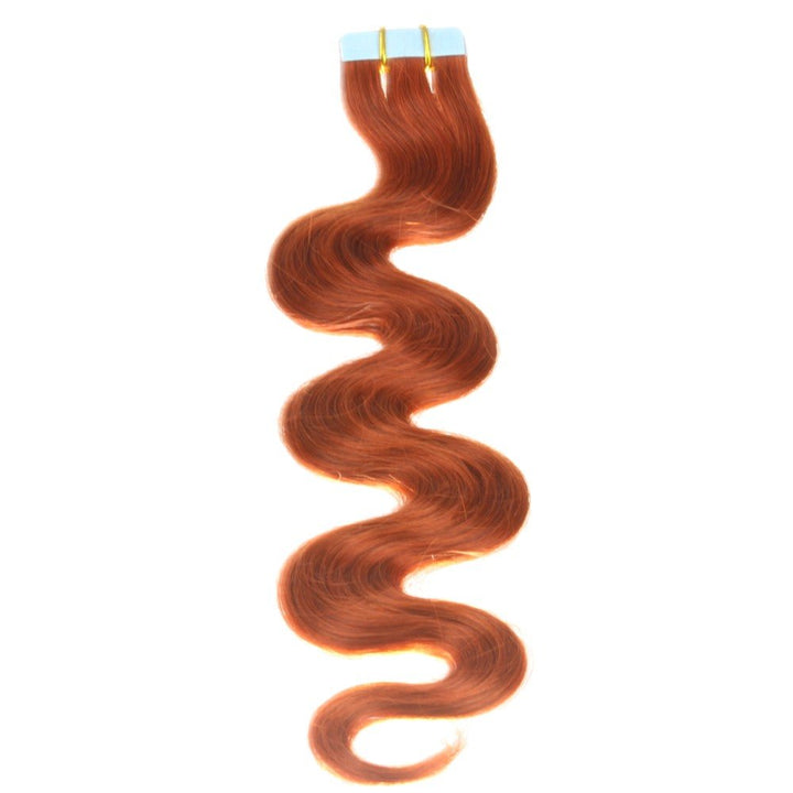 hair2heart 30 x Tape In Extensions aus Echthaar, 60cm, 2,5g Strähnen, gewellt - Farbe 350 kupferrot