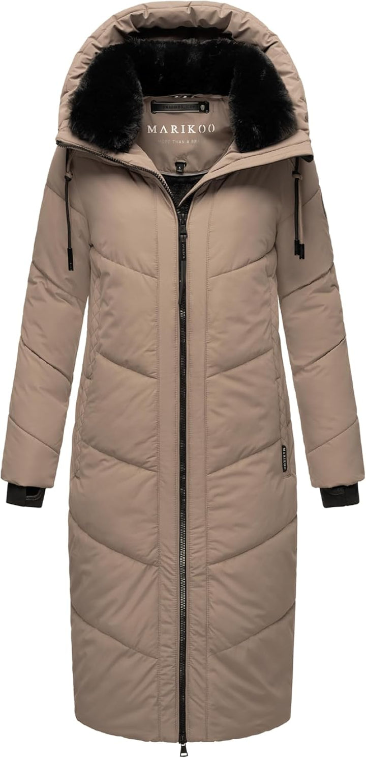 MARIKOO Damen Wintermantel warmer Steppmantel lang mit verstellbarer Kapuze und hohem Kragen Nadaree