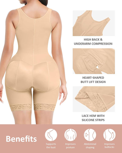 FeelinGirl Damen Formende Bodys Bauch Weg Shapewear mit 3 Reihen Haken Figurformender mit Breite Sch