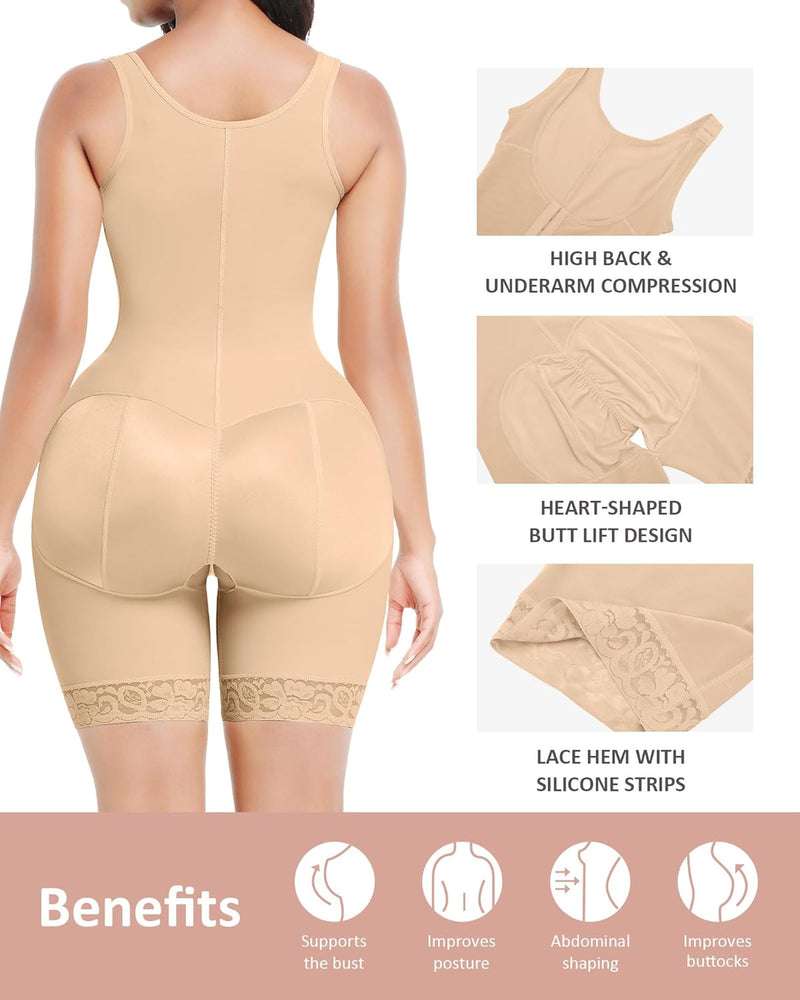 FeelinGirl Damen Formende Bodys Bauch Weg Shapewear mit 3 Reihen Haken Figurformender mit Breite Sch