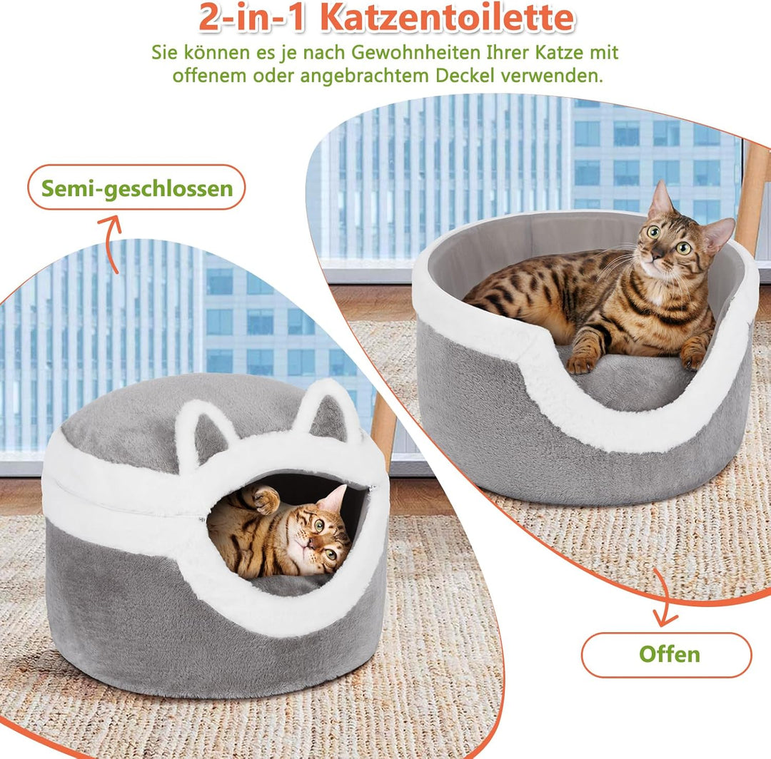 Ownpets 3-in-1 Katzenbett Höhle - Abnehmbares Schlafkissen für Indoor, Winter, Warm - Mit Weichem Ka