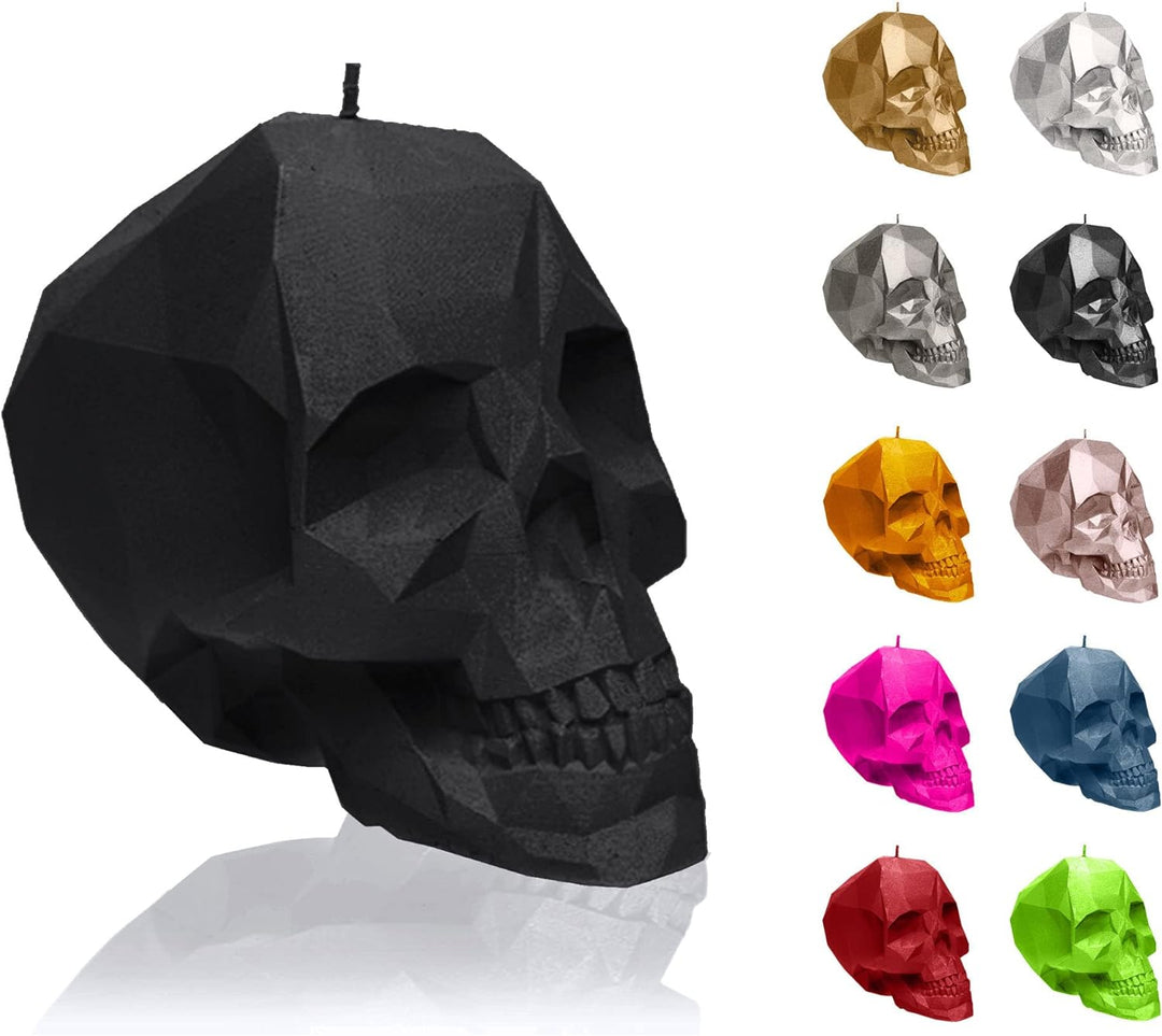 Candellana Kerze Kleiner Schädel Low Poly | Höhe: 12 cm | Schwarz | Totenkopf | Handgefertigt in der