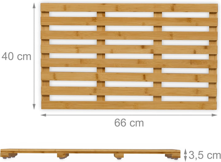 Relaxdays Bambus Badematte, 66 x 40 cm, rutschfeste Duschmatte für Badewanne, Dusche, Sauna, Indoor