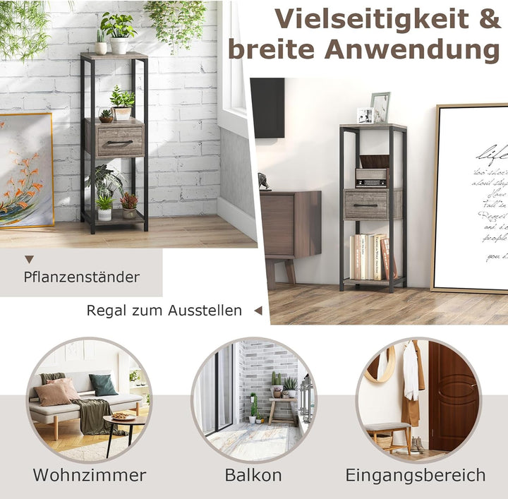 COSTWAY 3 Etagen Metall Pflanzenständer, 60 kg, Blumenständer mit Schublade & Kippschutz, Pflanzentr