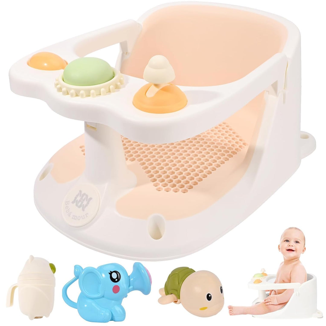 Bebamour Baby Badesitz 6 Monate+ Kind Badewanne rutschfest Baby Badesitz mit Spielzeug,Pink 2 Pink,