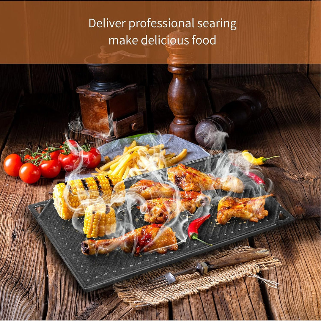 GFTIME Gusseisen Grillplatten 41,8 X24cm für Ofen, Herd & Grill, Holzkhlegrill Gusseiserne Wende-Gri