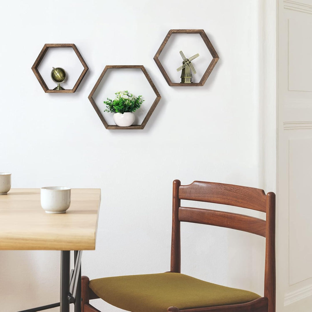 Sechseckige schwebende Regale 6er Set Bauernhaus Waben Wandaufbewahrung Regal Holz Display Sechsecki