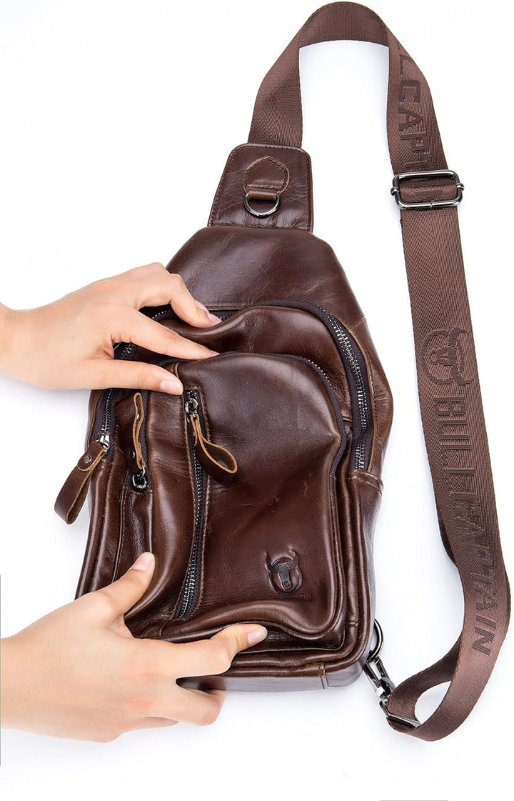 HARPIMER Brusttasche Leder Sling Rucksack Schultertasche Herren, Brusttasche Umhängetasche Schultert