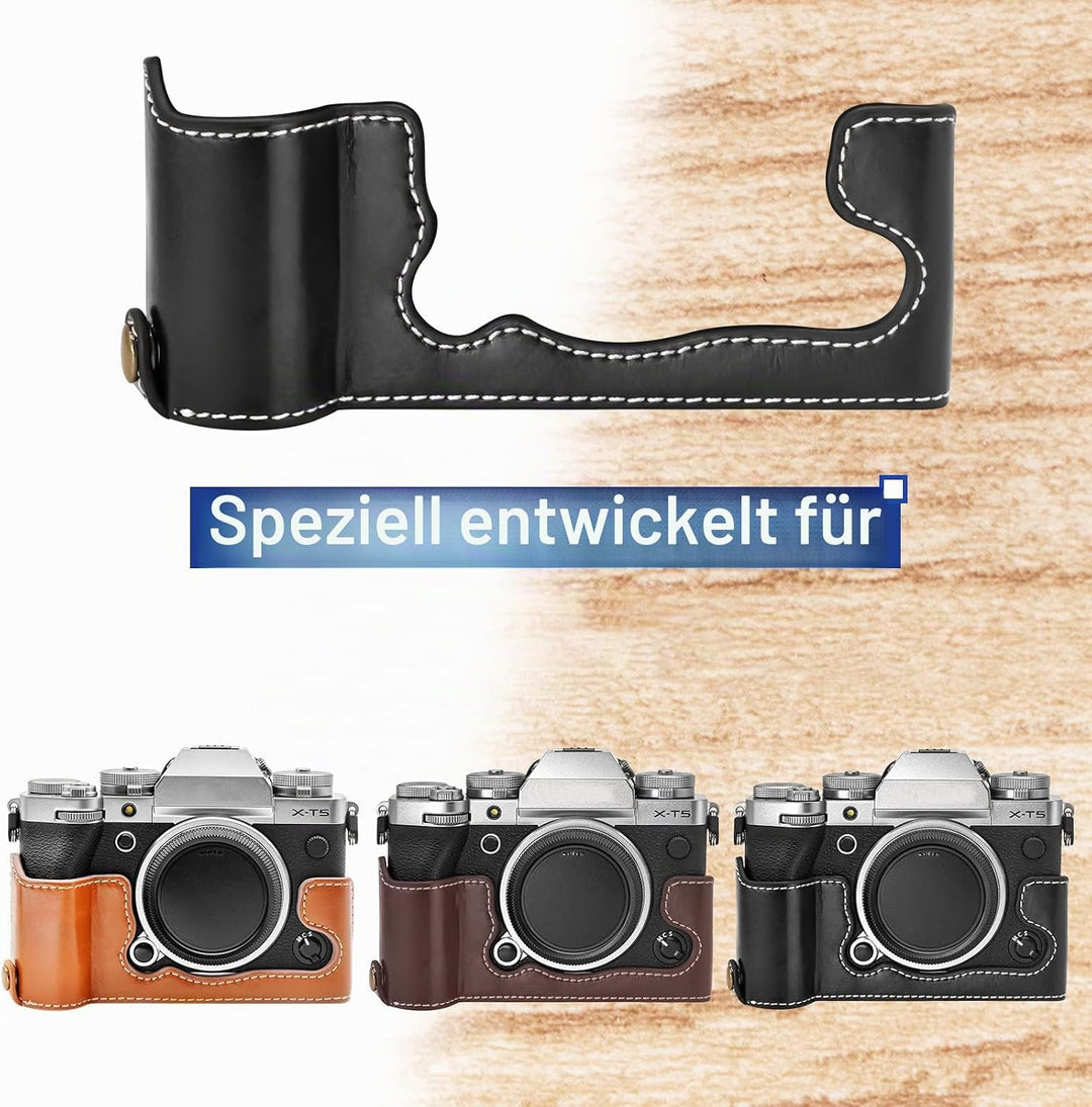 Rieibi Fuji XT5 Schutzhülle – hochwertiges PU-Leder Halbtasche für Fujifilm X-T5 Digitalkamera – sch
