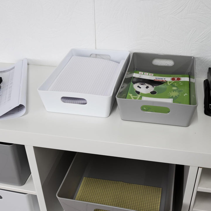 6x Ordnungsboxen - 6 cm hoch - WEIss - 25x17x6cm - 2 Liter - DINA5 - Ordnungskorb - Schubladenorgani