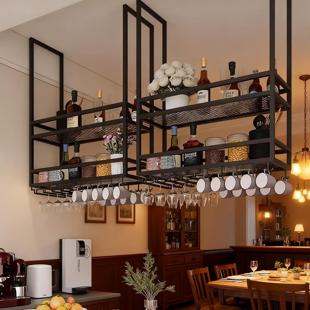 Deckenregal Weinregal, Hängend Metall Weinflaschenhalter, 2-Lagiger Wandmontage Wine Display-Ständer