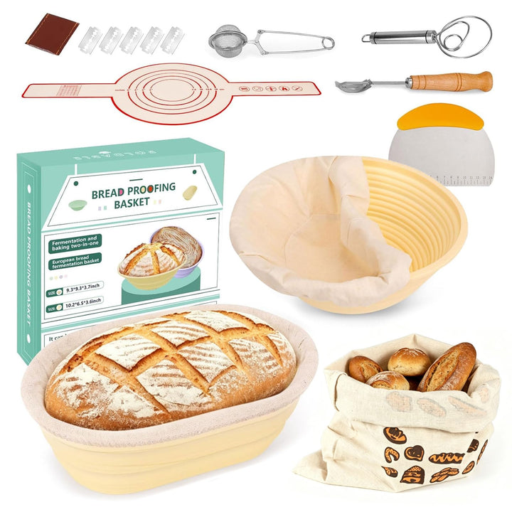 Brot Gärkorb Set SILIKON Sauerteig Gärkörbchen Brot Backen Starter Set Brot Zubehör Kit Brotbackkorb