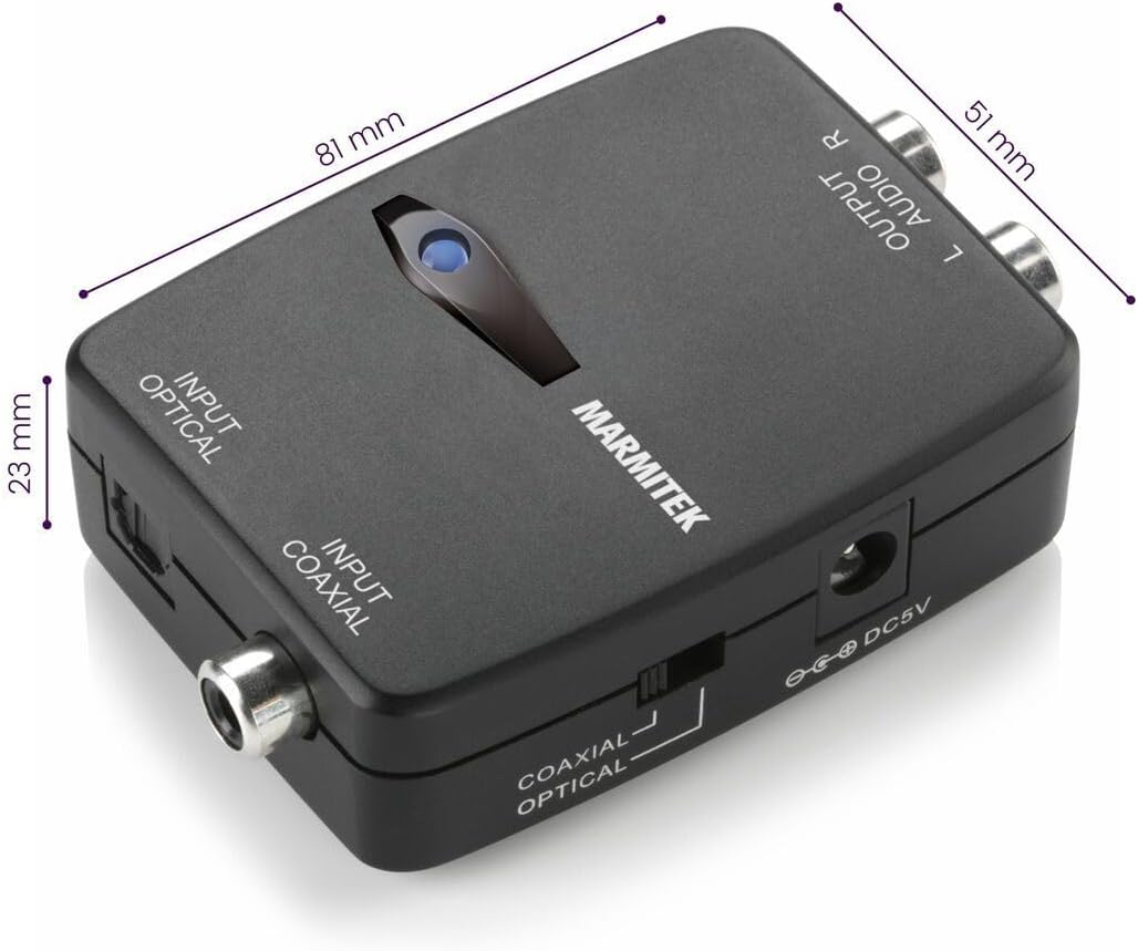 Digital Analog Wandler - Marmitek Connect DA21 - Toslink oder Koaxial zu Analog Konverter - Wolfson
