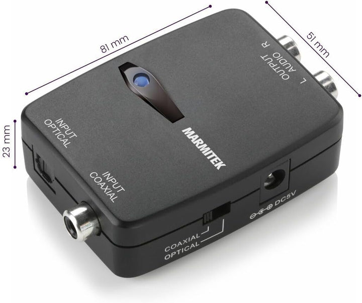 Digital Analog Wandler - Marmitek Connect DA21 - Toslink oder Koaxial zu Analog Konverter - Wolfson