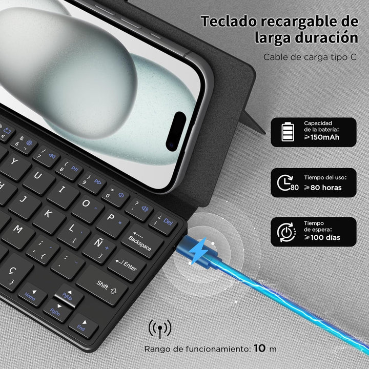 CACOE Bluetooth Tastatur mit Ständer, Mini Tastatur für Handy, Ultraflach, Tragbar, Faltbar, Dual-Ch