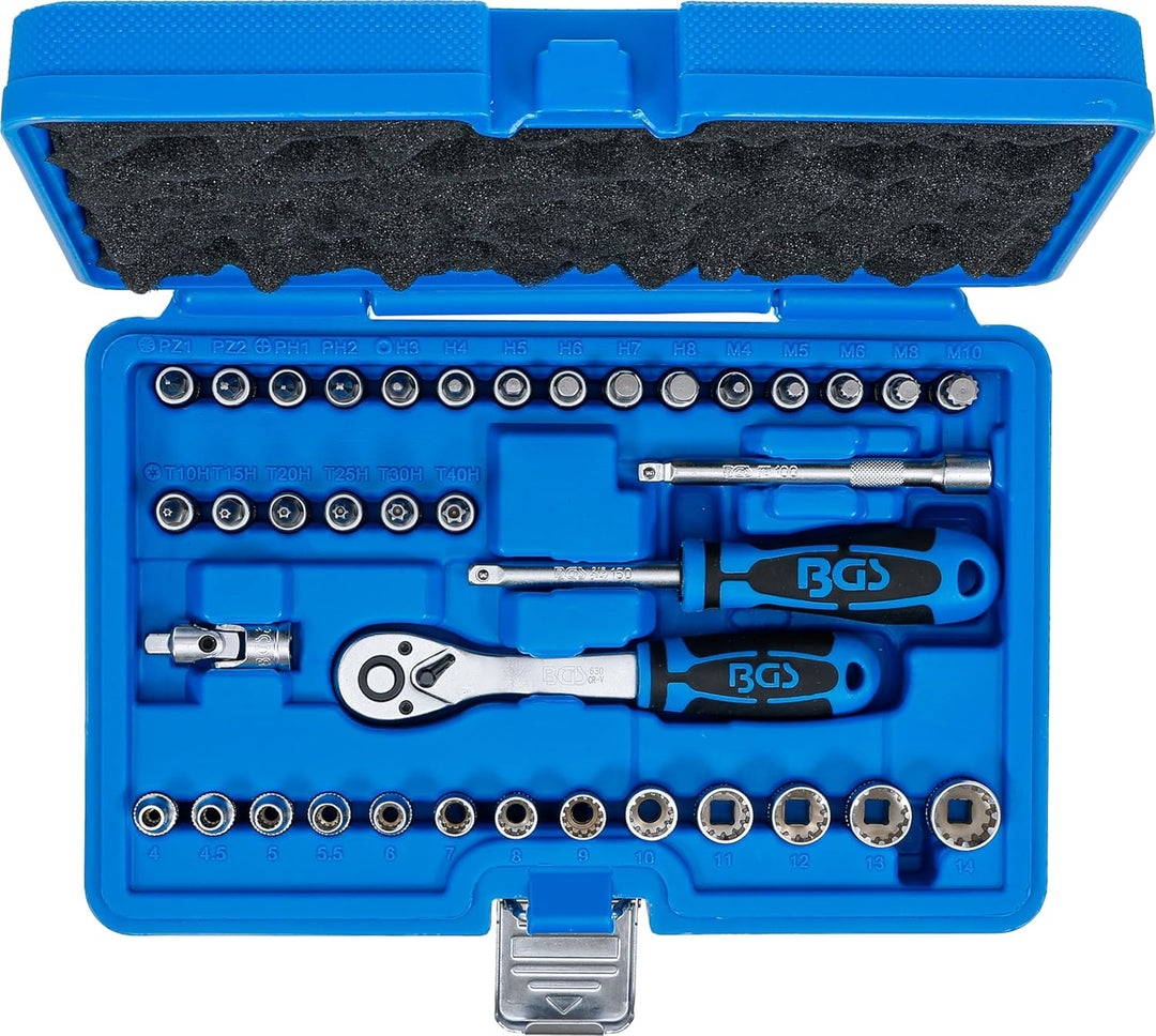 2151 Gearlock Steckschlüsselsatz, 6,3 (1/4), 39-tlg. 1/4"inch Silber/Blau/Schwarz, 1/4"inch Silber/B