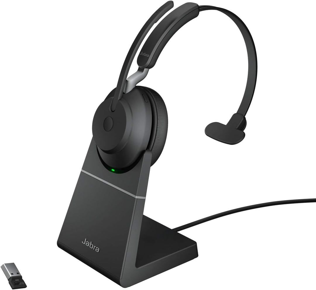 Jabra Evolve2 65 Wireless PC Headset with Charging Stand – Noise Cancelling UC Certified Mono Headph