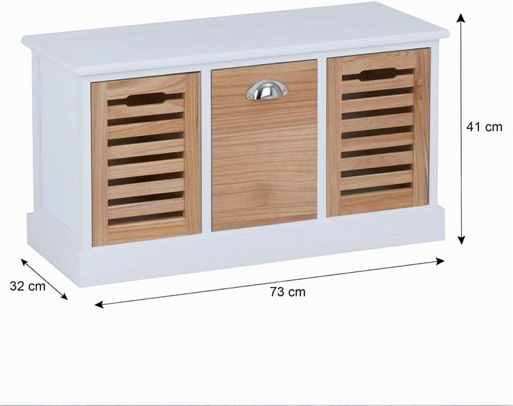 CARO-Möbel Sitzbank TRIENT Garderobenbank Sitztruhe in weiss/Natur mit3 Schubkästen, Vintage Shabby