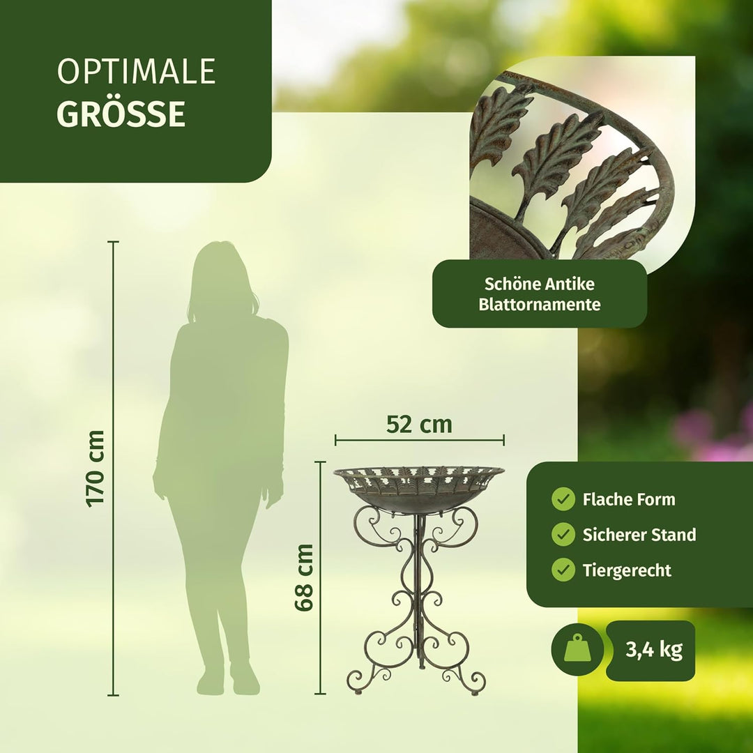 Moritz Vogeltränke Vogelbad Blätterkranz verzierter Standfuss Wasserschale 68,5cm Vogelbecken Wasser