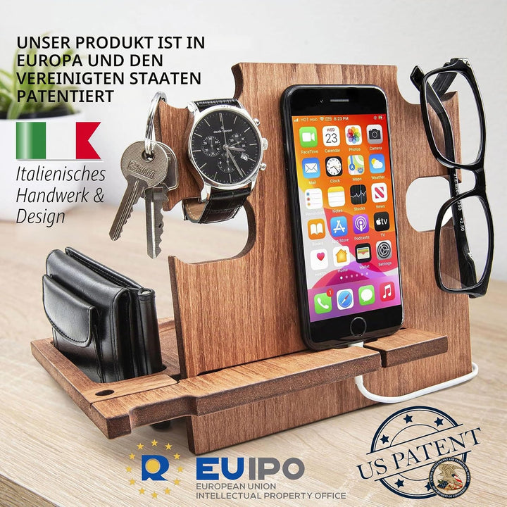 Dockingstation aus Holz, Idee für Männer, Smartphone-Ständer - Nachttischhalter für Ihn, Desk Organi