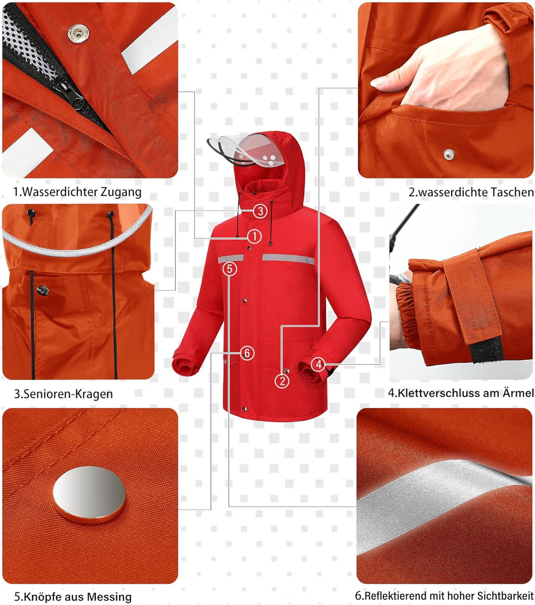 Coutyuyi Herren & Damen Regenanzug Reflektierender 100% Wasserdichter Anzug Outdoor Regenmantel Wind
