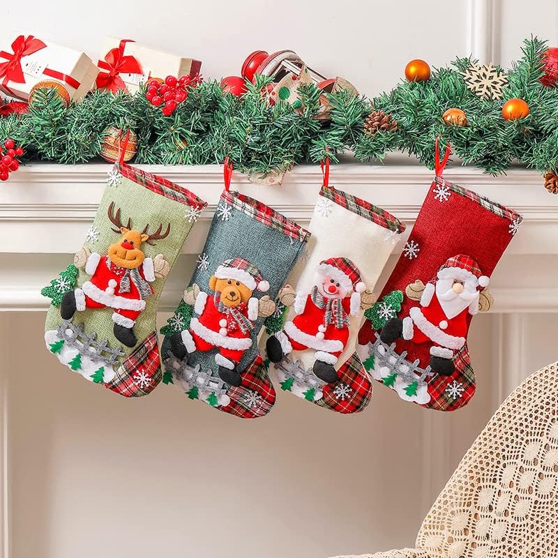 Youery 4 Stück Weihnachtsstrumpf, Weihnachtsbaum Geschenktüte Bonbontasche, Weihnachten Christmas St
