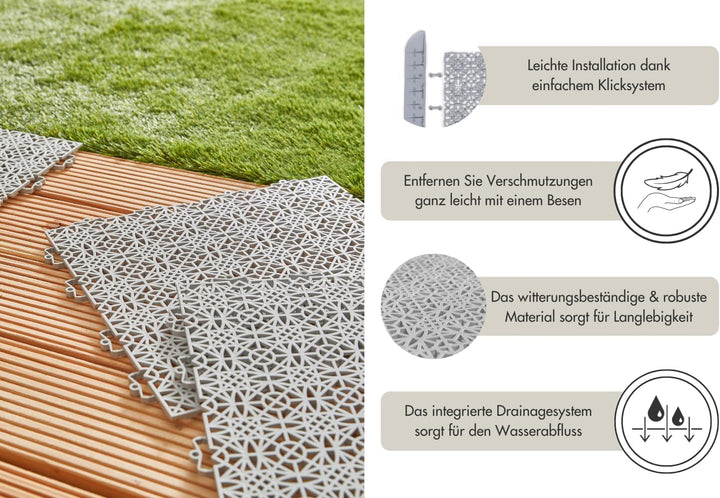 andiamo Terra Sol Terassenfliesen Klicksystem - Kunststoffplatten Aussenbereich für Balkon - Terasse