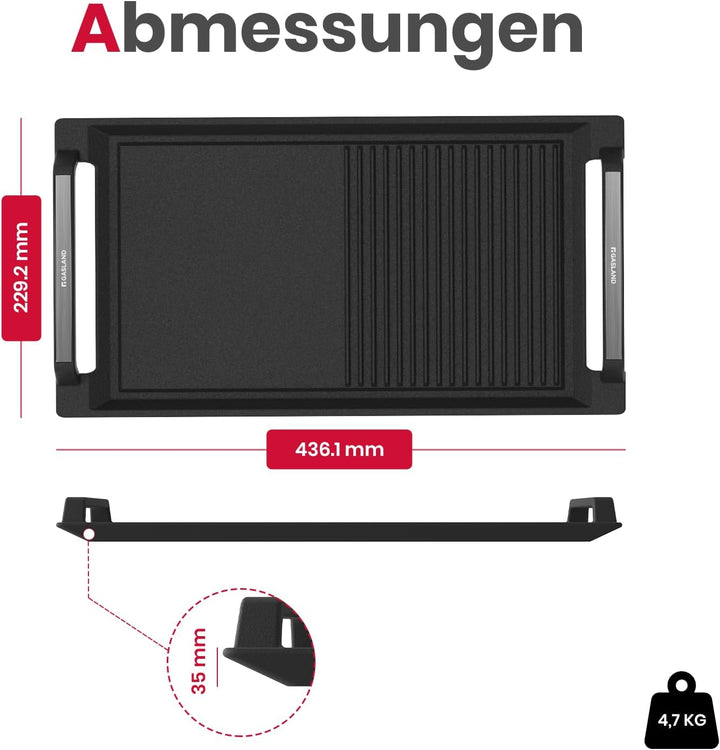 GASLAND IHGD-S23C Grillplatte mit Seitengriffen, Grillpfannen für Induktionskochfelder, Gusseisen mi