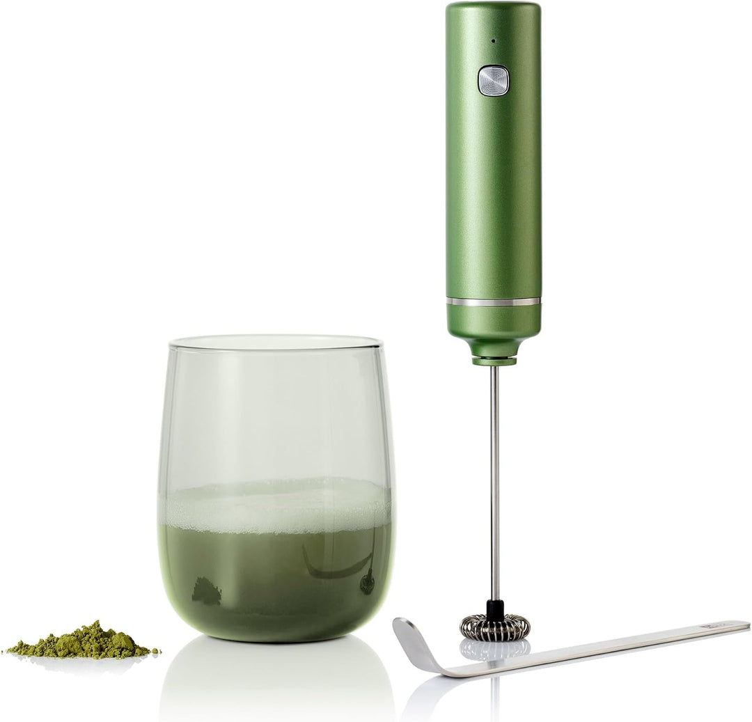 AdHoc Chado Set 3-tlg. – Matcha-Geniesser-Set mit elektrischem Milchaufschäumer, mundgeblasenem Glas