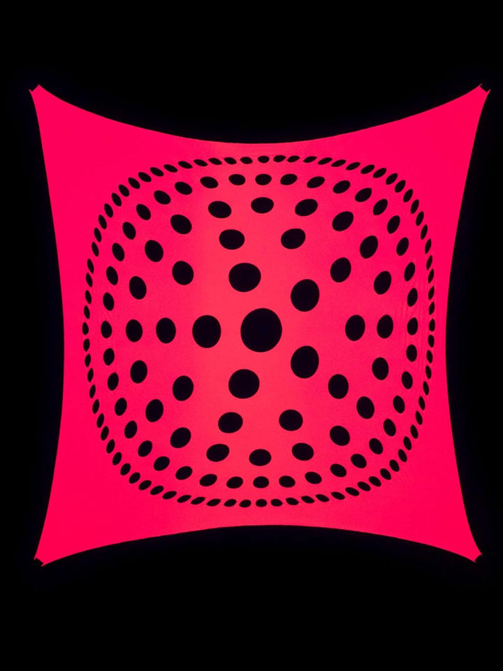 PSYWORK Schwarzlicht Segel Spandex | Mandala Dots | Pink | 3 x 3m | UV-aktiv | Leuchtend | Wandtuch