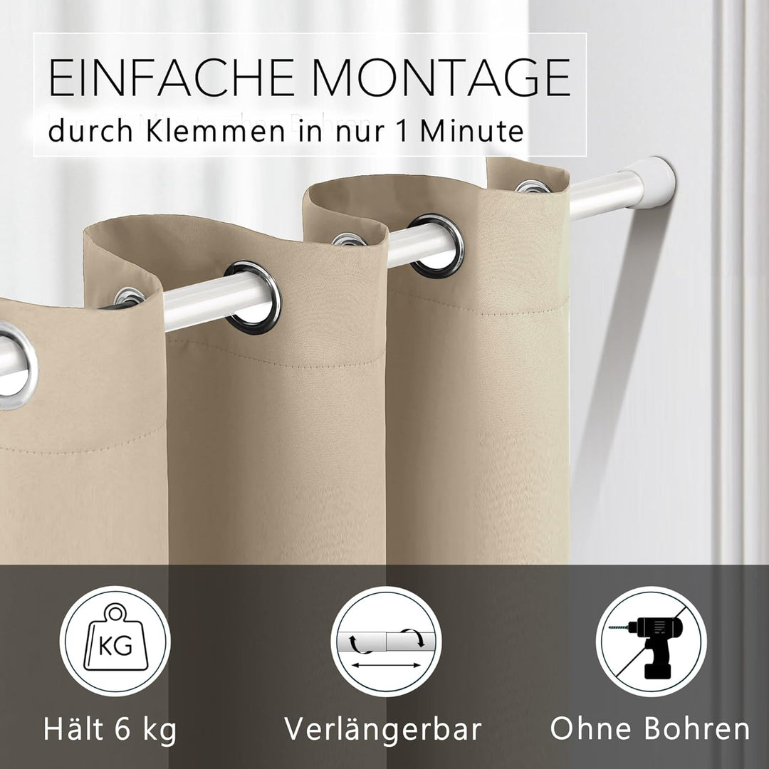 tinycurtains, Türvorhang mit Teleskopstange, einfache Montage in nur 1 Minute ohne Bohren(Türgardine