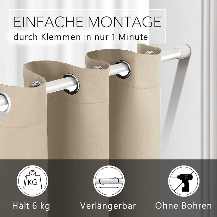 tinycurtains, Türvorhang mit Teleskopstange, einfache Montage in nur 1 Minute ohne Bohren(Türgardine
