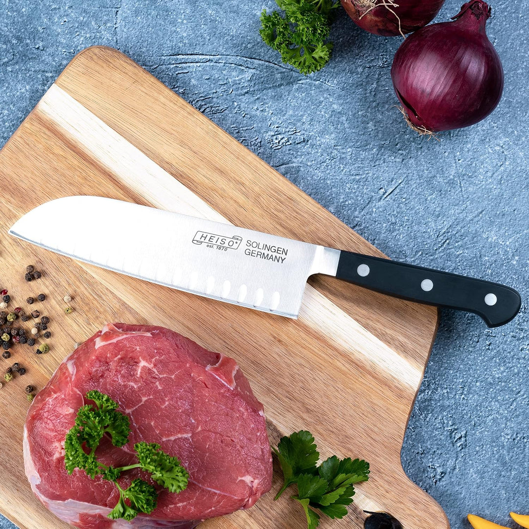 HEISO - Santoku Messer - PREMIUM SERIE - rostfreie 18cm Klinge - Küchenmesser Made in Solingen - San