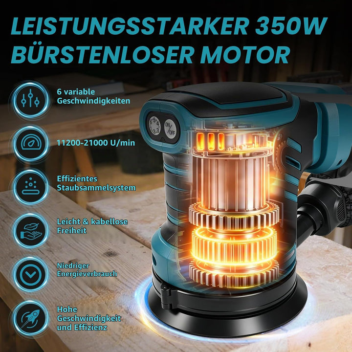 Bürstenloser Exzenterschleifer, kompatibel mit Makita 18V, 125 mm Brushelss Elektrischer Handschleif