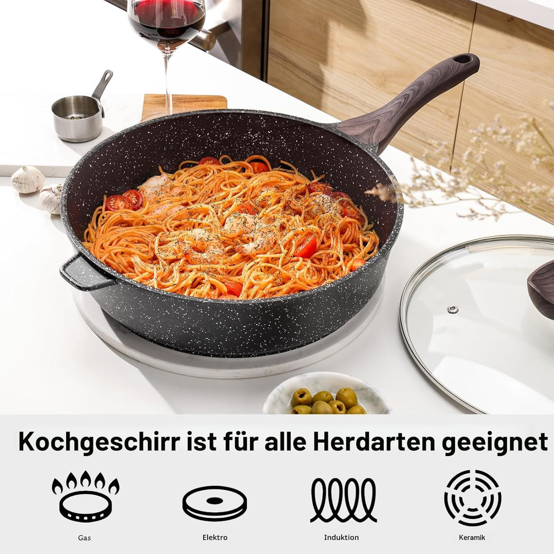Kordisen Antihaft Tiefe Bratpfanne mit Deckel, 26 cm Granitbeschichtung Pfanne, Induktion Kompatibel