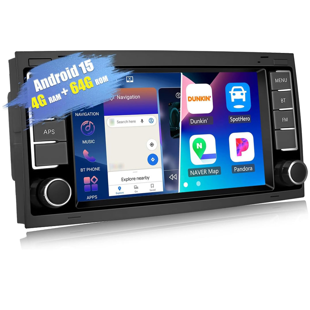 CAMECHO 4G+64G Android 15 Autoradio für VW Touareg Transporter T5 Multivan 2004-2011 mit Navi Carpla