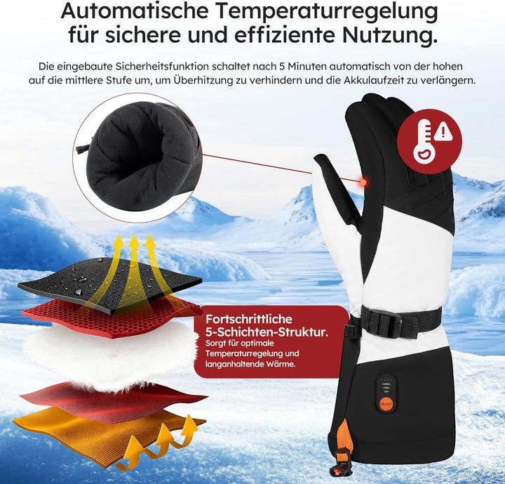 saaf Beheizte Handschuhe – Premium – 3 Positionen – Elektrische Handschuhe – Wasser- und Windabweise