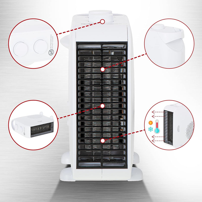 Adler AD 7725w Thermoventilator, 2000 W, Heizgerät mit Thermostat, Heizlüfter mit zwei Leistungsstuf