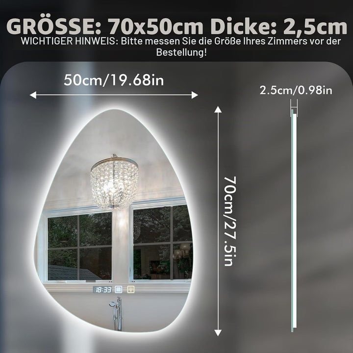 Badezimmerspiegel mit Antibeschlag Timerfunktion | Badspiegel mit Beleuchtung Dimmbar 3000K 4000K 65