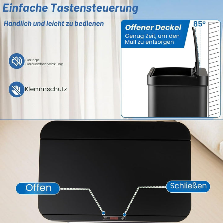 LIFEZEAL 56 L Mülleimer, Elektrischer Abfalleimer mit Sensor, Küchenabfalleimer Edelstahl mit Deckel