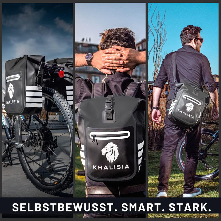 KHALISIA Fahrrad Rucksack Gepäcktasche | wasserdichte Fahrrad-Tasche mit Rucksackfunktion 3 in 1 | i