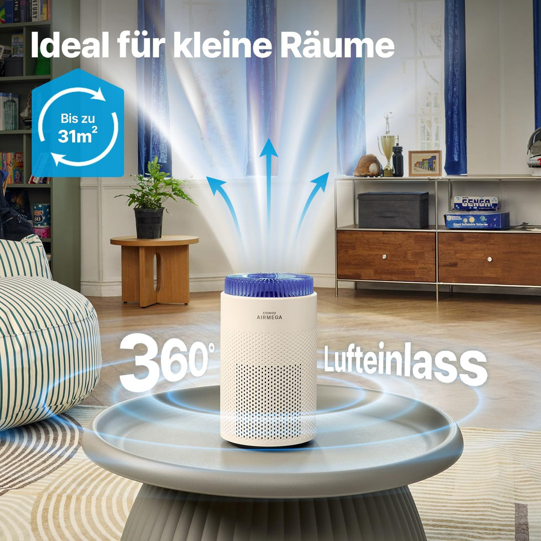 COWAY Luftreiniger Allergiker für Schlafzimmer & kleine Räume, leiser Luftreiniger mit 18,4dB, CADR