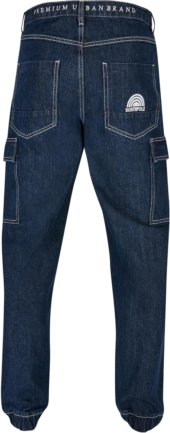 Southpole Herren Denim with Cargo Pockets, stylische Herrenjeans aus Baumwolle mit Cargo-Taschen im