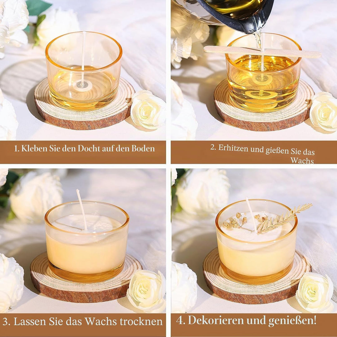 CONNOO 15 Stück 120 ml Amberfarbene Kerzengläser mit luftdichten Bambusdeckeln zum Kerzenmachen, wei
